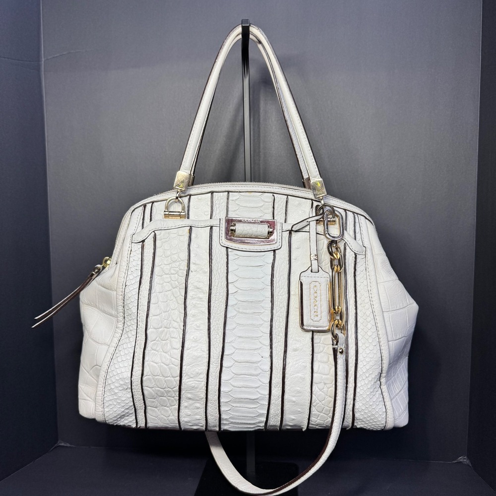 Coach Madison Georgie Satchel Handbag White Embossed Leather #30103 Jan 2014